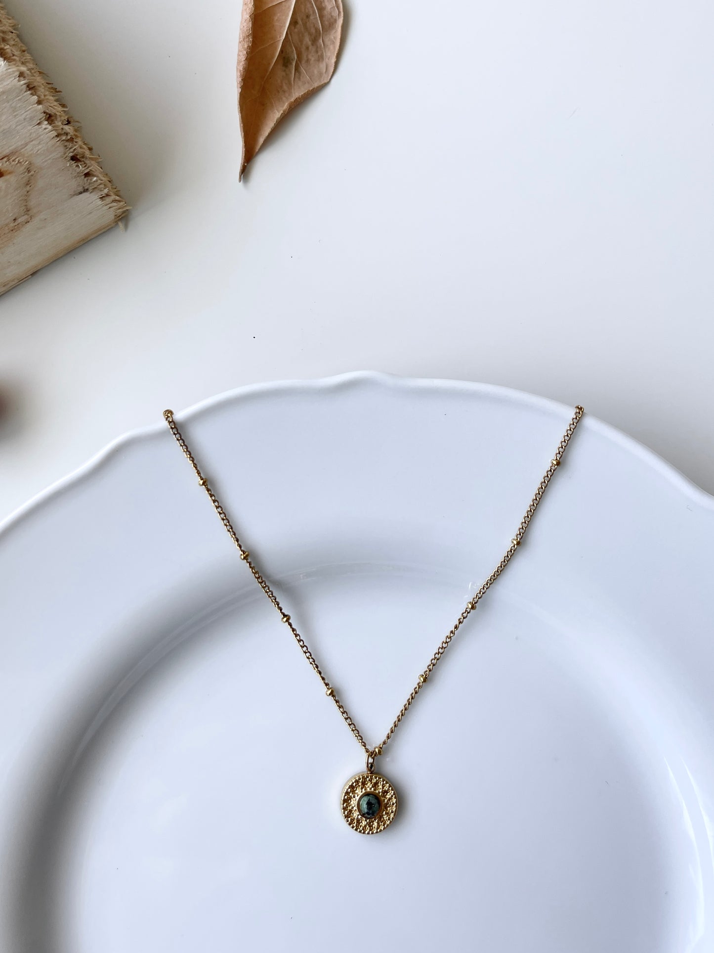 African Turquoise Round Pendant Gold Necklace