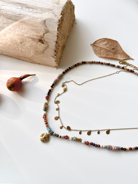 Colorful Beaded & Minimalist Drop Layered Necklace Set