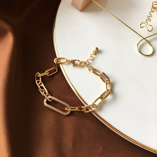 Gold Sun Crystal-Pearl Drop Earrings & Crystal Chain Link Bracelet & Wavy Band Ring Jewelry Set