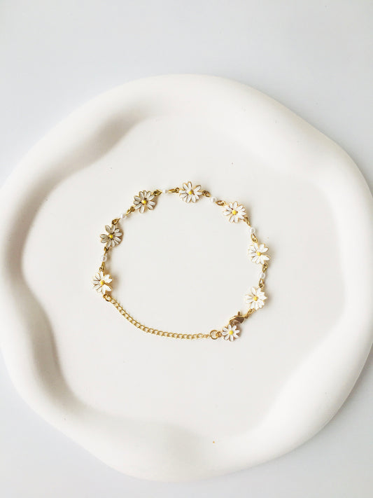 3 PCS Daisy & Butterfly with Pearl Bracelet & Drop Earrings Jewelry Set