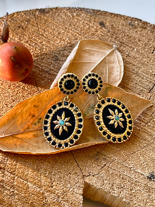 French Vintage Black Spinel Star Earrings