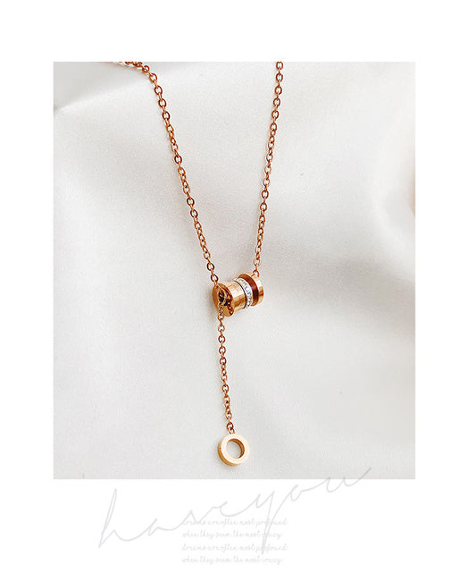 Roman Numerals Rhinestone Decor Bracelet & Fringe Necklace Jewelry Set