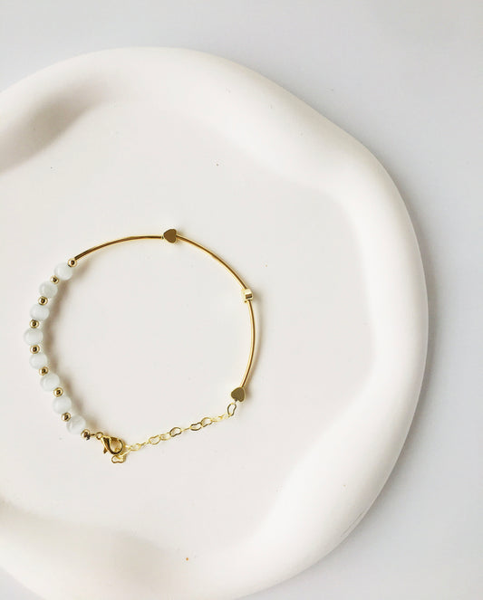 Gold Heart Decor Bracelet with Crystal Stones & Opal Crystal Drop Earrings Jewelry Set