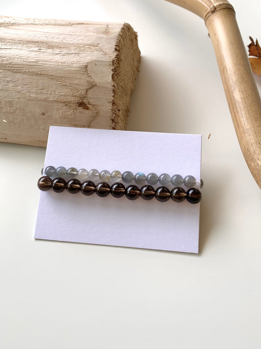 Subtle Grey · Grey Moonstone & Smoky Quartz Stacking Bracelets