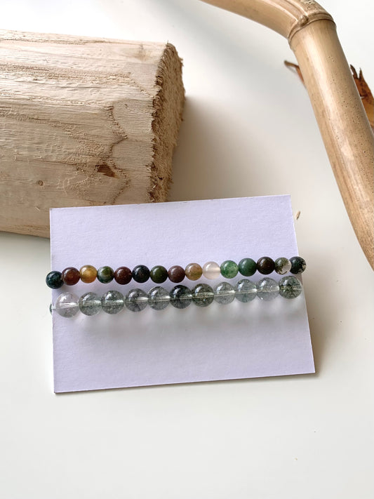 Different Shades of Green · Indian Agate & Green Phantom Quartz Stacking Bracelets
