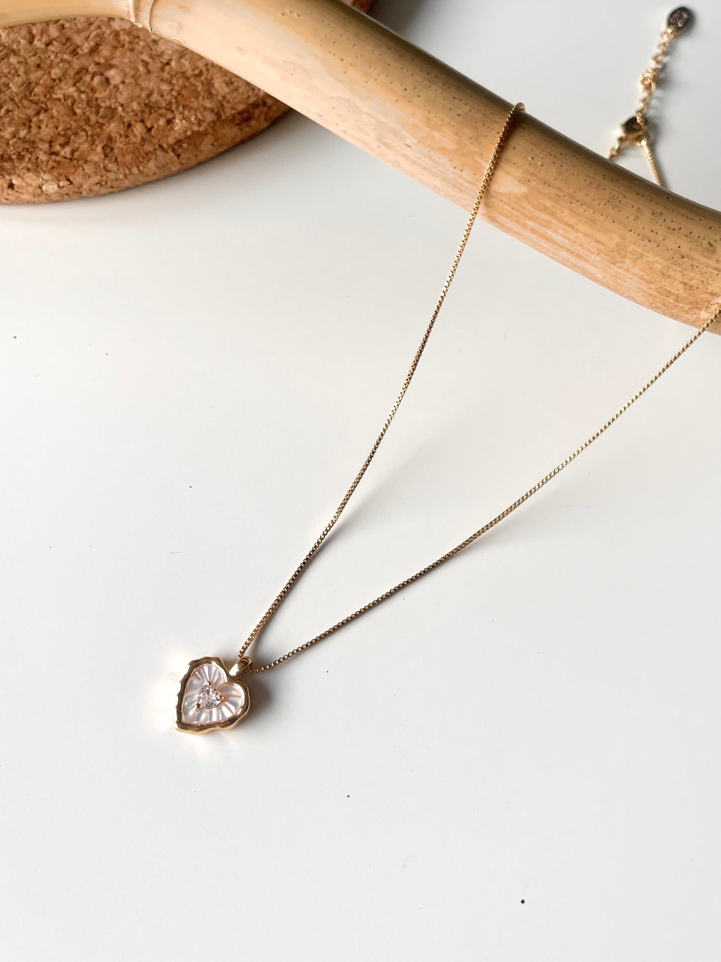 Natural Stone & Mother of Pearl Heart Pendant Layered Necklace Set