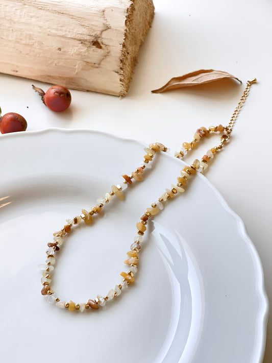 Natural Stone & Mother of Pearl Heart Pendant Layered Necklace Set