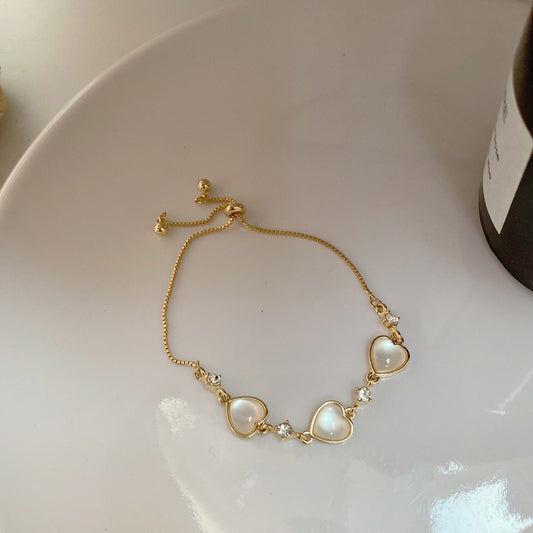 Gold Opal Crystal-Pearl Bracelet & Earrings & Ring Jewelry Set