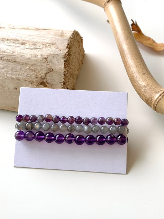 Serenity Guardian · Amethyst & Grey Moonstone Stacking Bracelets