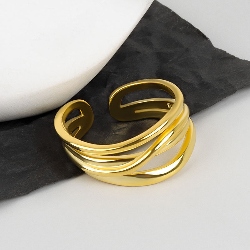 Gold Letter M Necklace, Polished Triple Hoop Earrings & Ring Jewelry Set