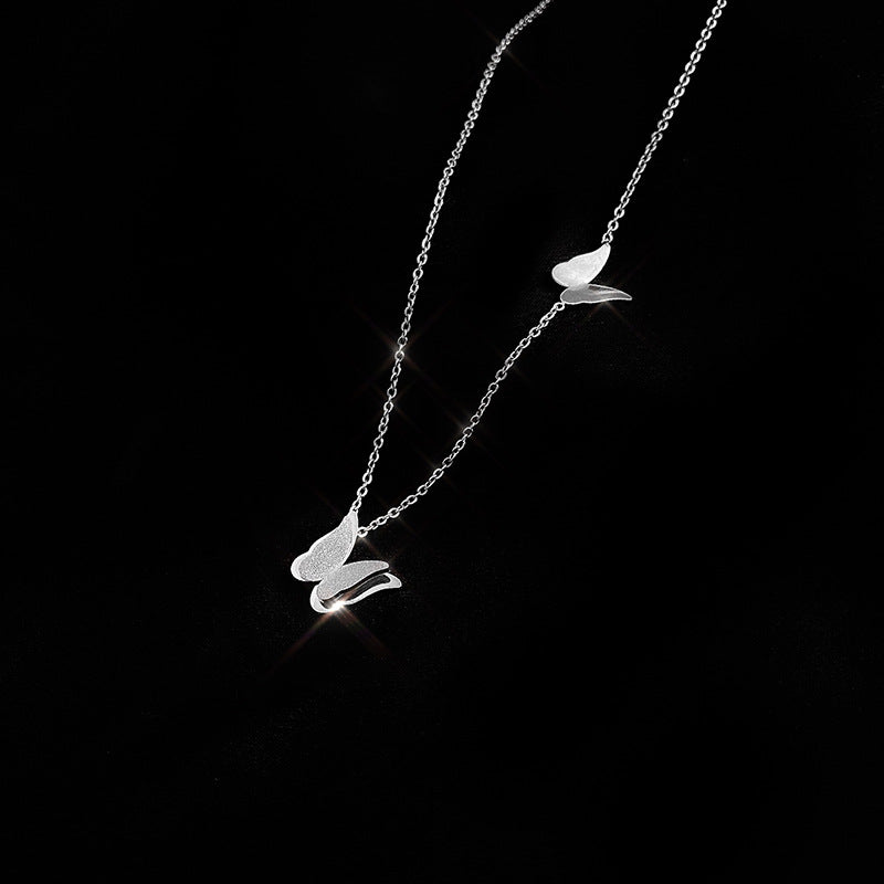 Silver Butterfly Charm Necklace & Rhinestone Ring Jewelry Set