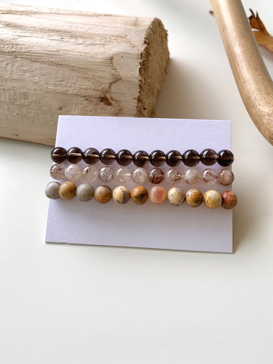 Saturn Yellow · Smoky Quartz & Super Seven & Agate Stacking Bracelets