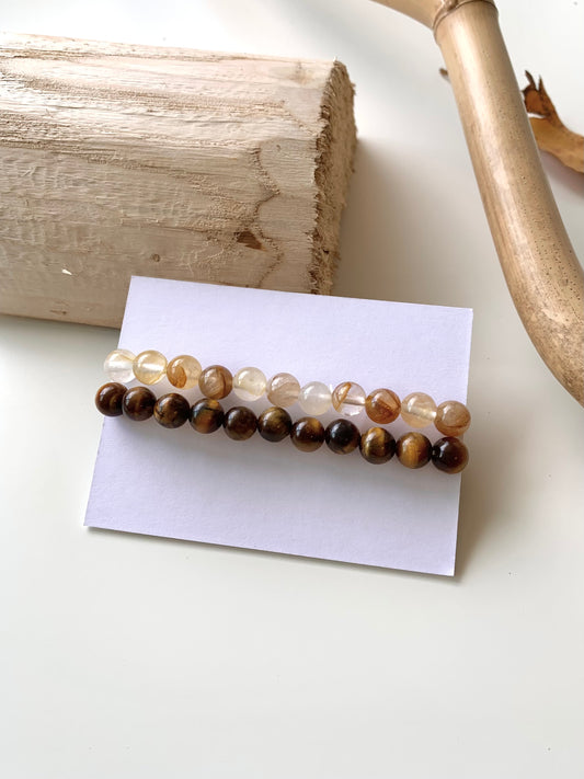 Different Shades of Yellow · Yellow Fluorite & Golden Tiger’s Eye Stacking Bracelets
