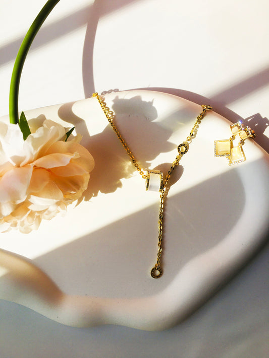 2pcs Roman Numerals Opal Decor Necklace & Earrings