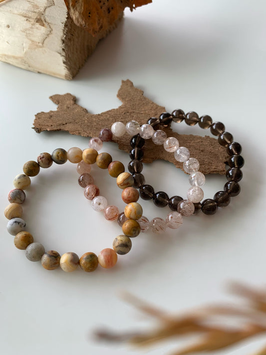 Saturn Yellow · Smoky Quartz & Super Seven & Agate Stacking Bracelets