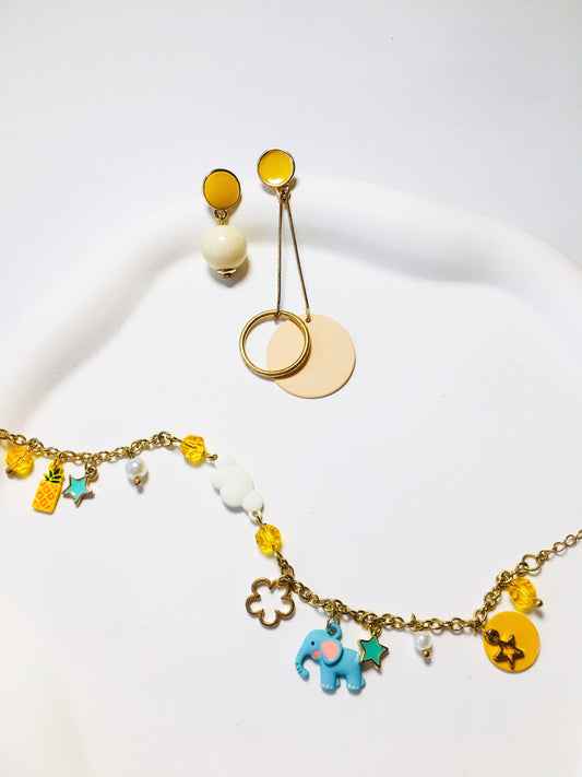 3pcs Irregular Vintage Earrings & Elephant Star Pendant Bracelet Jewelry Set