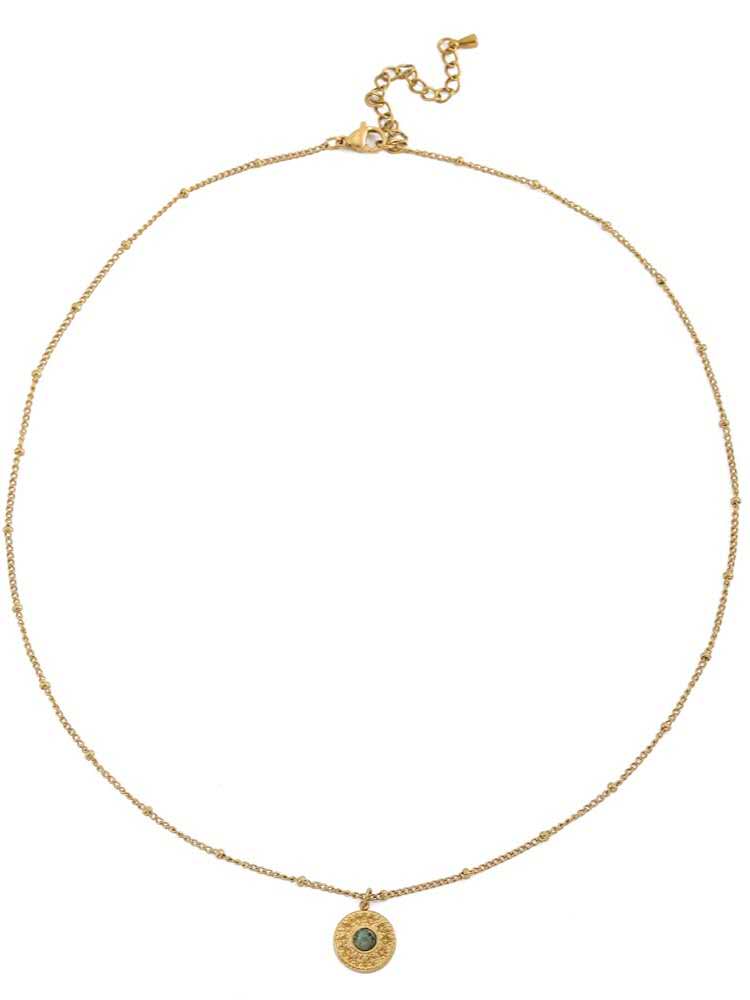 African Turquoise Round Pendant Gold Necklace