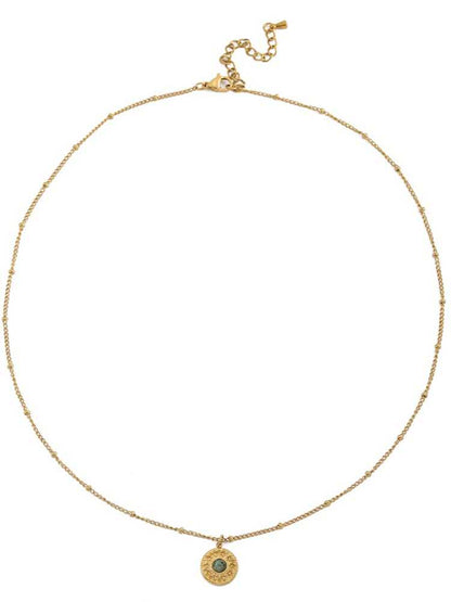 African Turquoise Round Pendant Gold Necklace