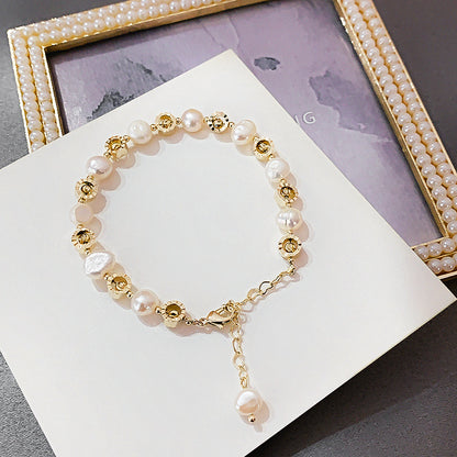 Heart Earrings & Asymmetric Pearl Link Chain Bracelet, Ring Jewelry set