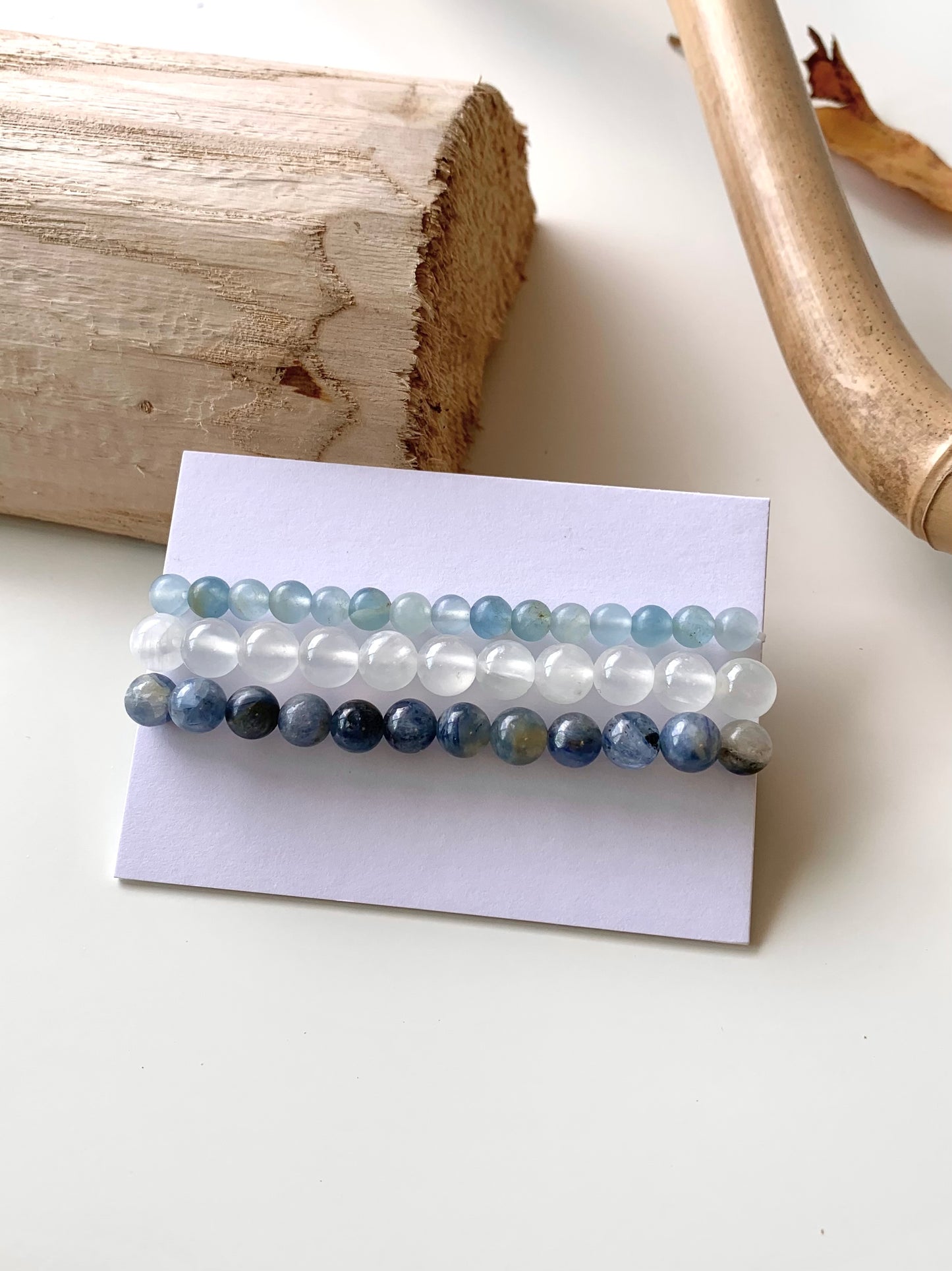 Mercury Blue · Blue Calcite & Afghan White Jade & Brazilian Kyanite Stacking Bracelets