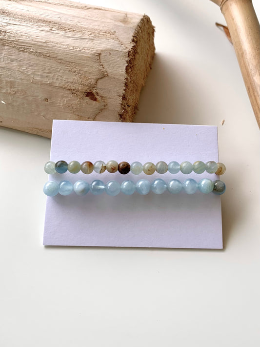 Different Shades of Blue · Blue Calcite & Aquamarine Stacking Bracelets