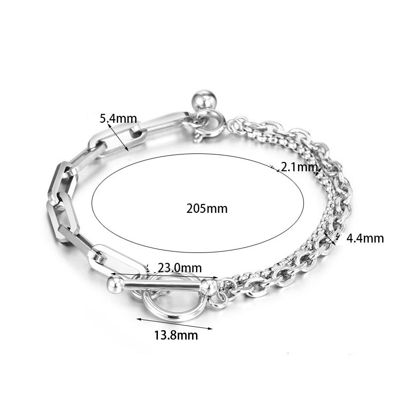 Silver Layered Chain Link Necklace with Black Mosaic Heart Pendant & Chain Link Bracelet Set