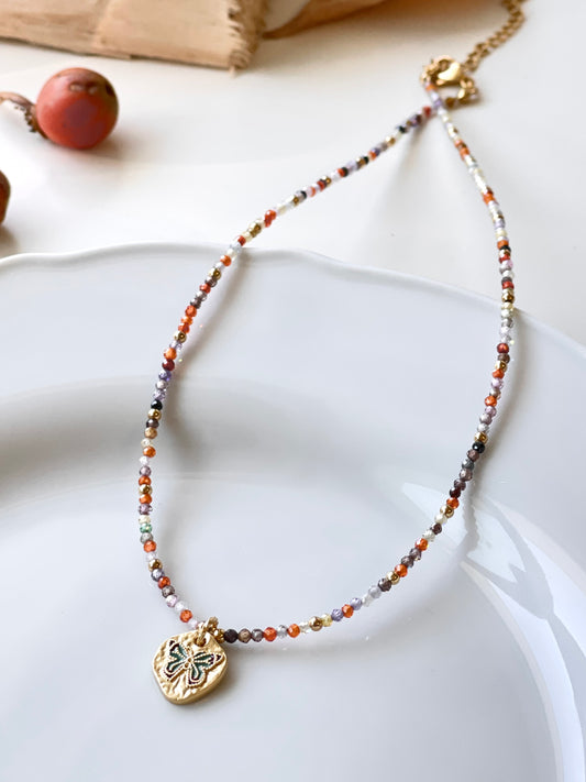 Colorful Beaded Butterfly Pendant Necklace
