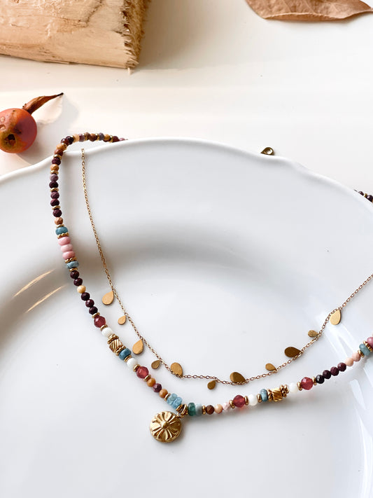 Colorful Beaded & Minimalist Drop Layered Necklace Set