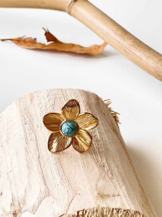 Floral Turquoise Adjustable Ring