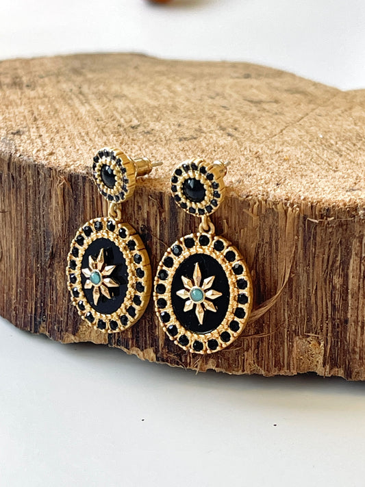 French Vintage Black Spinel Star Earrings