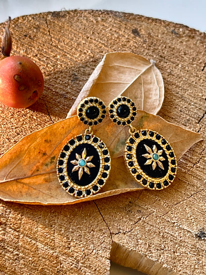 French Vintage Black Spinel Star Earrings