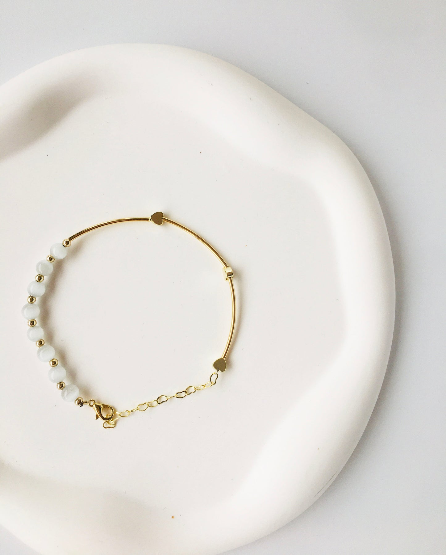 Gold Heart Decor Bracelet with Crystal Stones & Opal Crystal Drop Earrings Jewelry Set