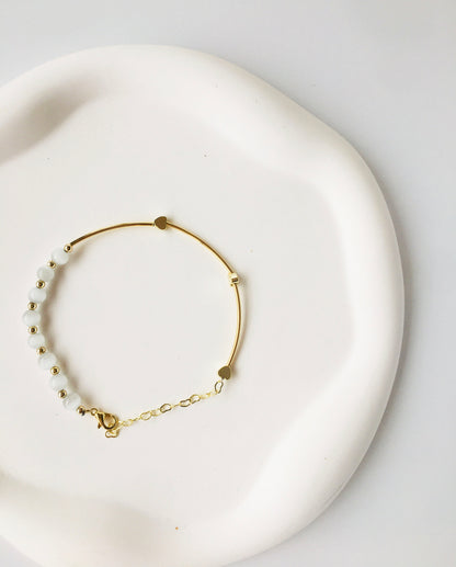 Gold Heart Decor Bracelet with Crystal Stones & Opal Crystal Drop Earrings Jewelry Set