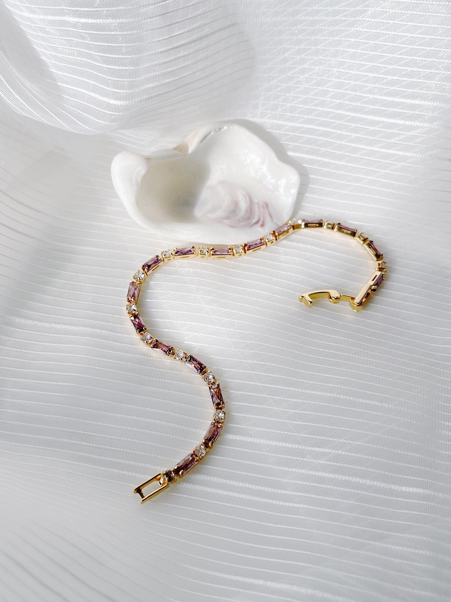Gold Plated Bracelet with Purple and Clear Cubic Zirconia