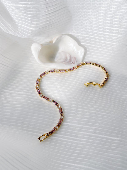Gold Plated Bracelet with Purple and Clear Cubic Zirconia