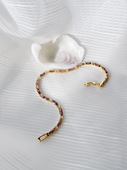 Gold Plated Bracelet with Purple and Clear Cubic Zirconia
