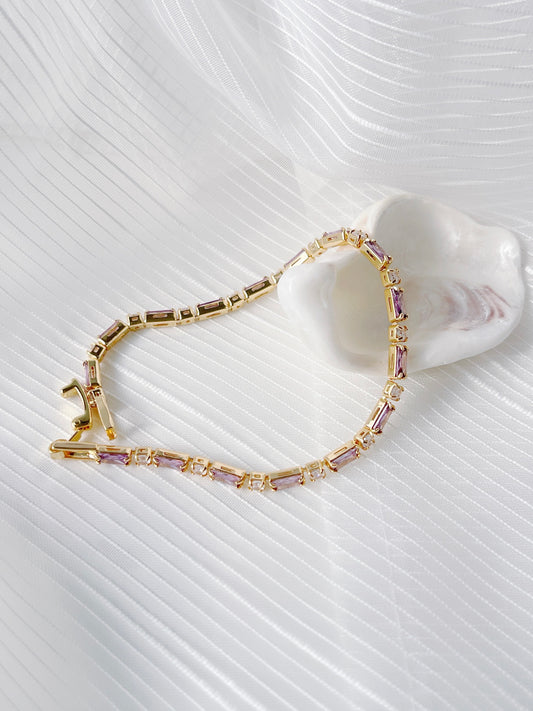 Gold Plated Bracelet with Purple and Clear Cubic Zirconia