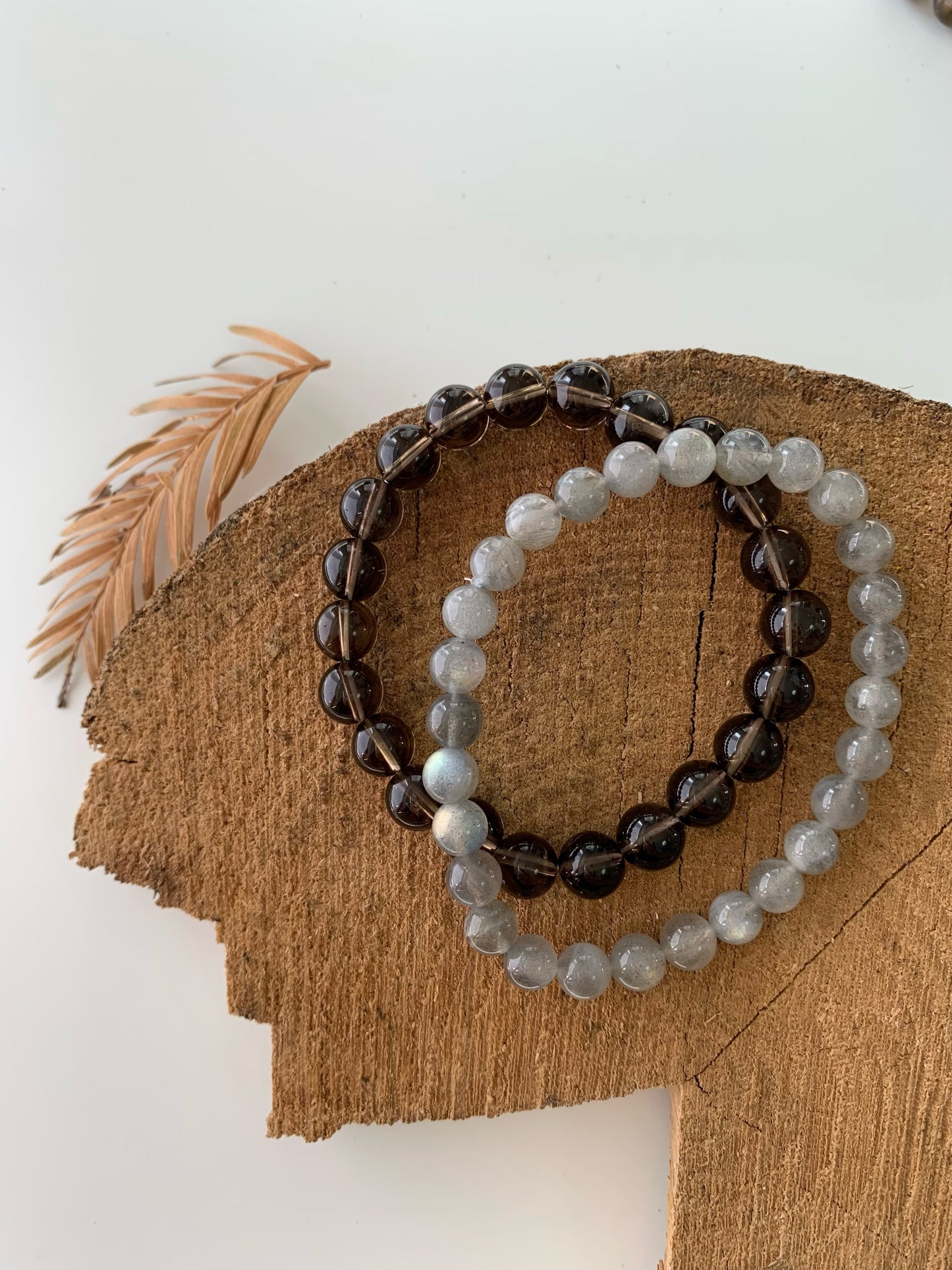 Subtle Grey · Grey Moonstone & Smoky Quartz Stacking Bracelets