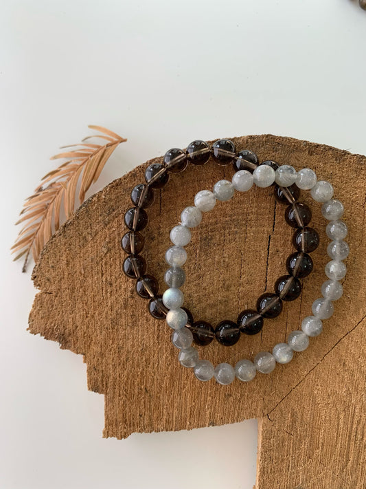 Subtle Grey · Grey Moonstone & Smoky Quartz Stacking Bracelets