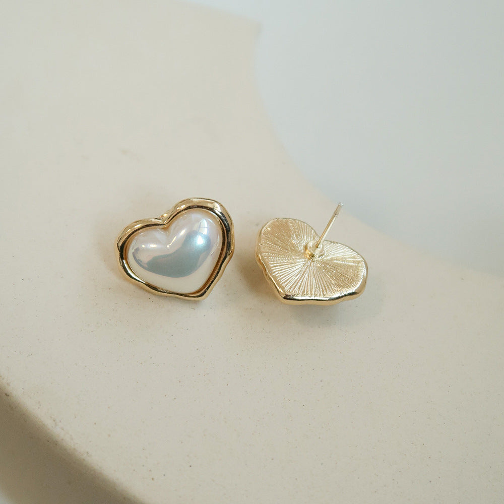 Heart Earrings & Asymmetric Pearl Link Chain Bracelet, Ring Jewelry set