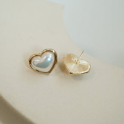 Heart Earrings & Asymmetric Pearl Link Chain Bracelet, Ring Jewelry set