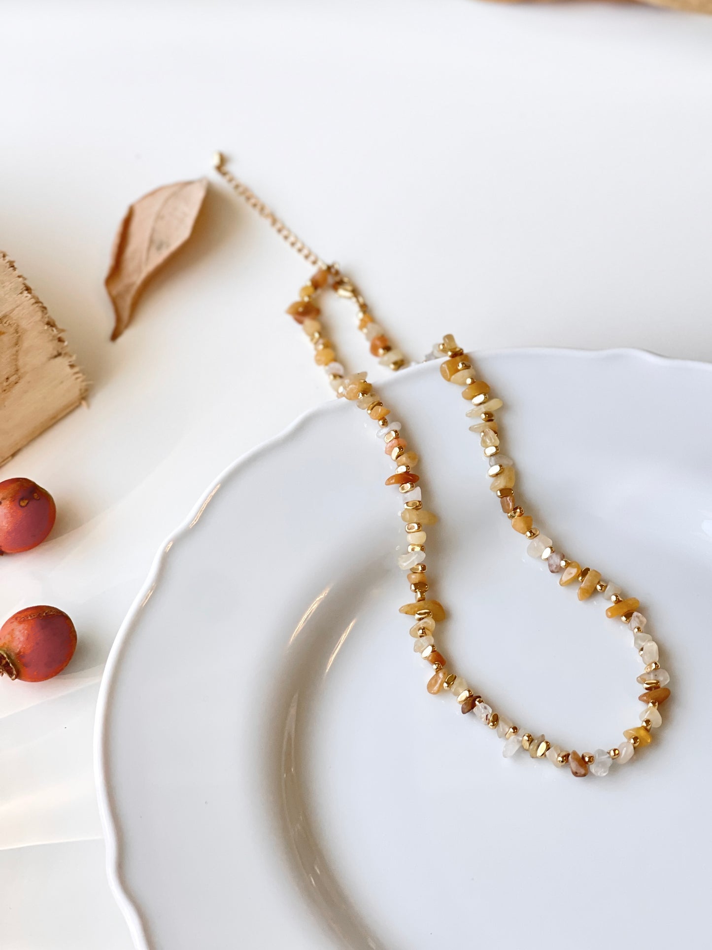 Irregular Natural Yellow Stone Beaded Necklace