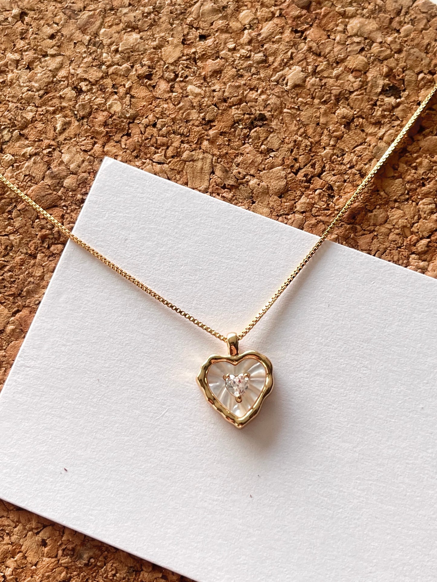 Natural Stone & Mother of Pearl Heart Pendant Layered Necklace Set