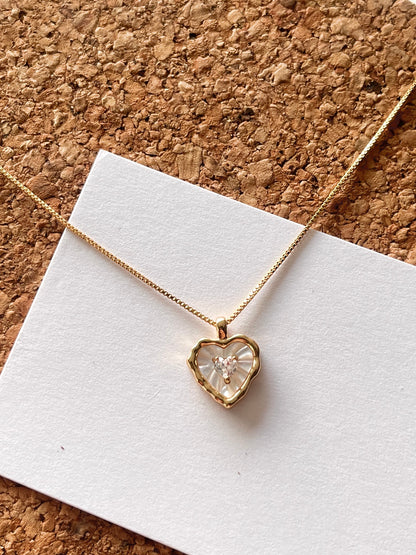 Natural Stone & Mother of Pearl Heart Pendant Layered Necklace Set