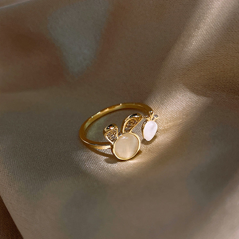 Gold Opal Crystal-Pearl Bracelet & Earrings & Ring Jewelry Set