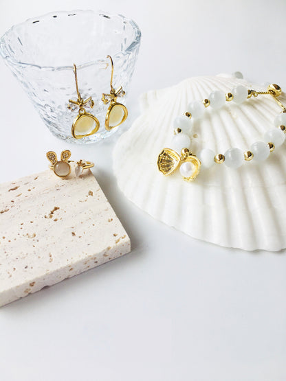 Opal & Shell Pendant Decor Bracelet & Earrings & Ring Jewelry Set