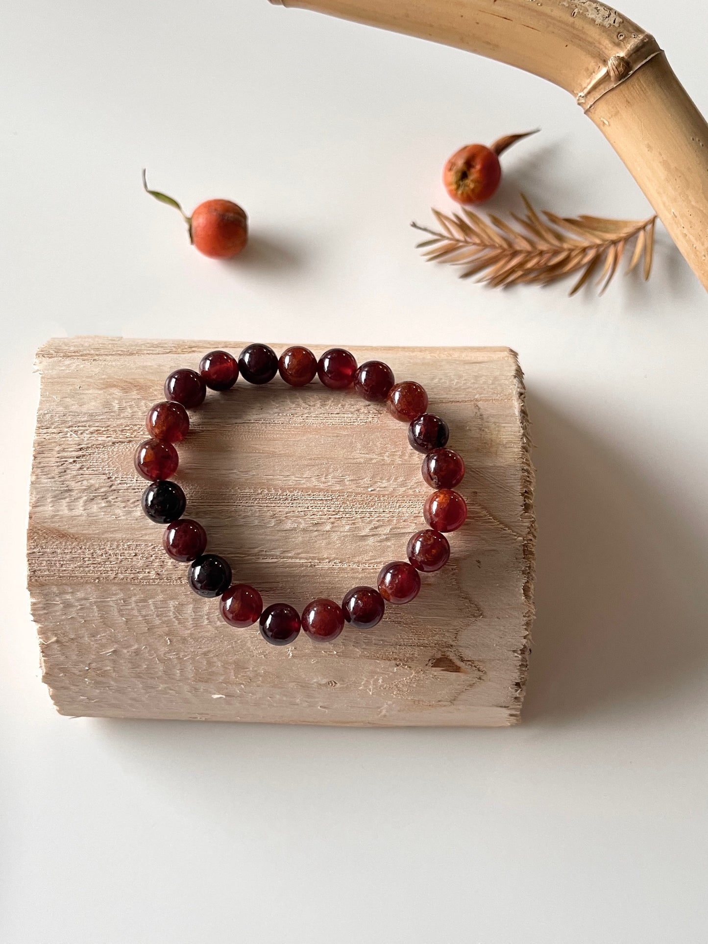 Solar Red · Clear Quartz, Orange Garnet & Strawberry Quartz Stacking Bracelets