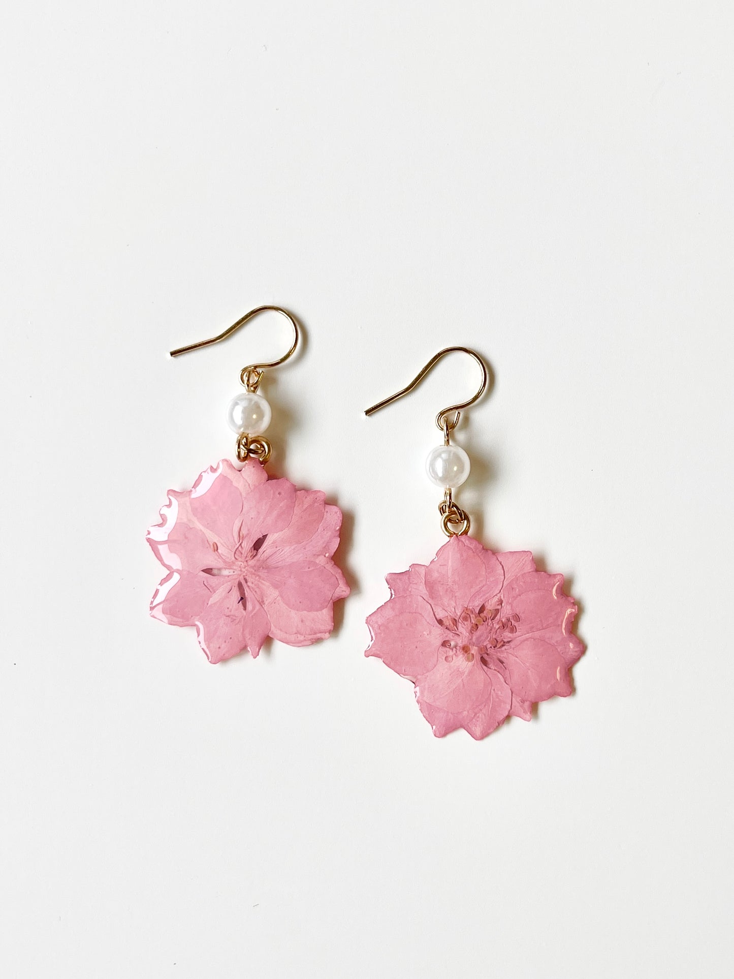 Pink Dried Larkspur Pearl Earrings