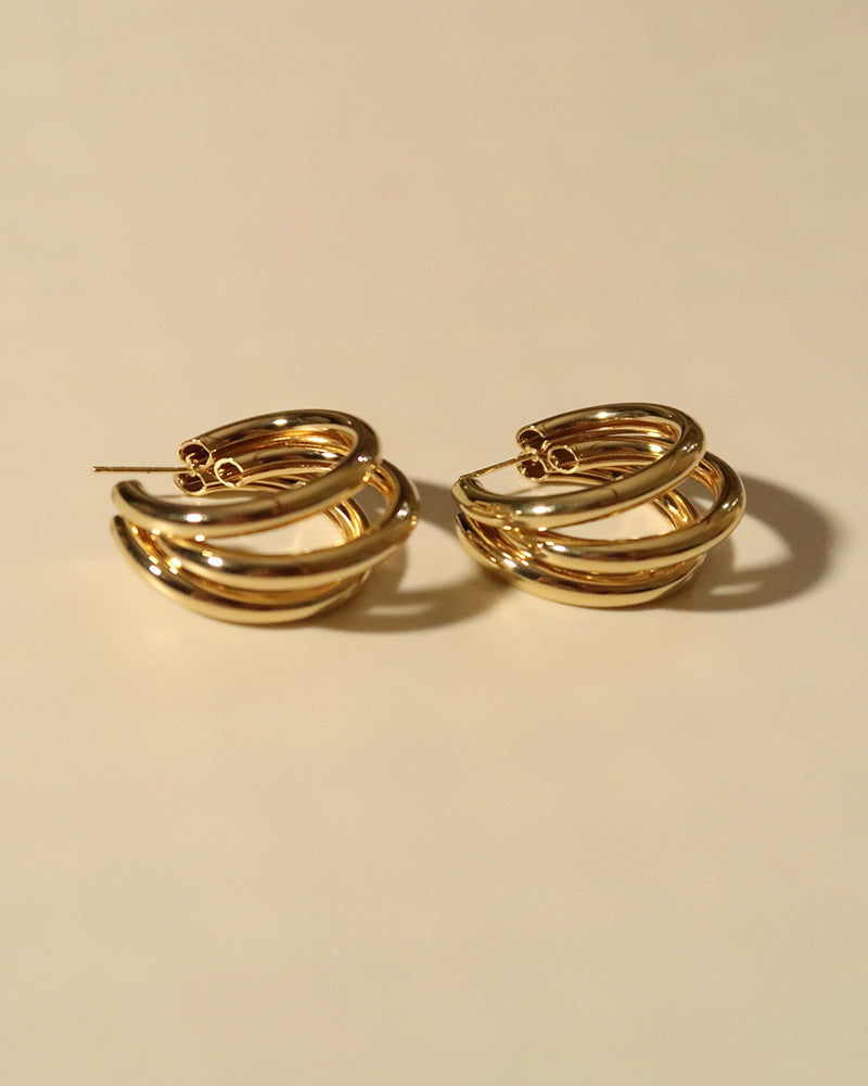 Gold Letter M Necklace, Polished Triple Hoop Earrings & Ring Jewelry Set