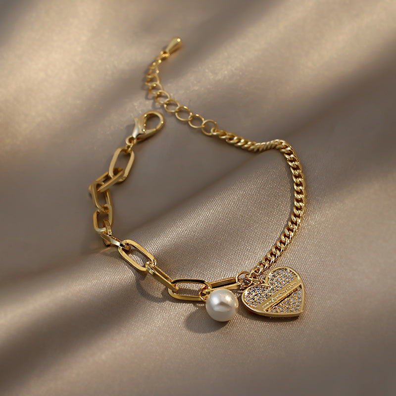 Rhinestone Decor Pearl Necklace & Bracelet & Earrings Jewelry Set